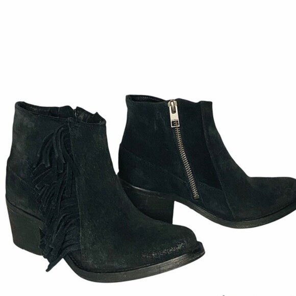 All Saints Bonny West Black Suede Fringed Booties Boots Size 5 / 36 - Picture 3 of 10